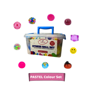 Pastel stress ball set featuring soft, squeezable stress balls ideal for calming anxiety, sensory therapy, and stress relief – soothing pastel colours perfect for kids, teens, and adults.