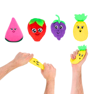 Set of 4 stretchy fruit stress balls – pineapple, strawberry, grapes and melon – squishy sensory fidget toys for kids