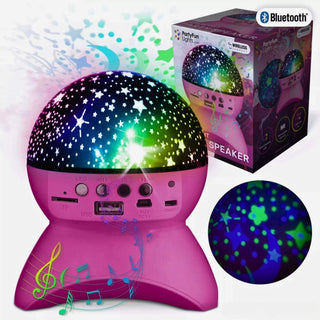A pink star light projector sensory light that projects stars onto the ceiling.