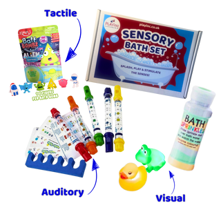 Sensory bath toys set with light-up bath toys, bath paints and sensory play products for children with additional needs