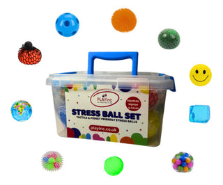 Playinc stress ball set featuring colourful sensory stress balls for focus and stress relief