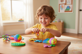 child using fidget toy in classroom to help focus with ADHD