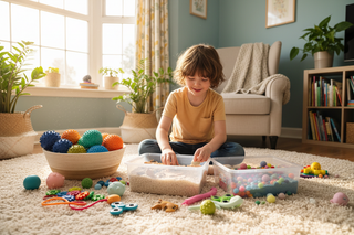 Child playing with colourful sensory toys for autism and ADHD