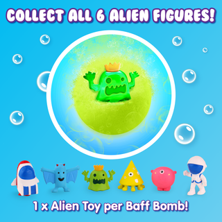 Alien toys inside bath bombs