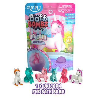 Zimpli Kids Baff Bombz Unicorn Surprise Classic Unicorn - fizzing bath bomb with hidden collectible toy for kids