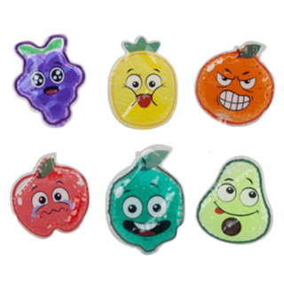 6 assorted fruit-shaped sensory fidget toys with water beads – grapes, avocado, pineapple, lime, apple, and orange stress toys