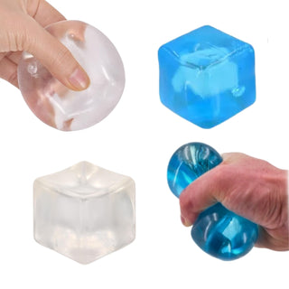 Squeezing a maltose ice cube stress toy