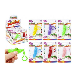 Pea Pod Keyrings in 6 different colours - yellow, purple, green, blue, red and pink.