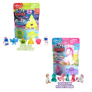Zimpli bath bombs with toys inside -Alien and Unicorn surprise bath bombs for kids