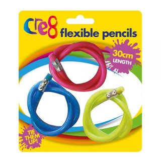 Pack of 3 bendy pencils in pink, blue, and yellow – flexible, twistable, sensory-friendly writing and fidget tool for kids
