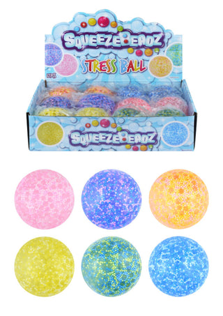 a stress ball with beads in, available in a choice of 6 different colours.